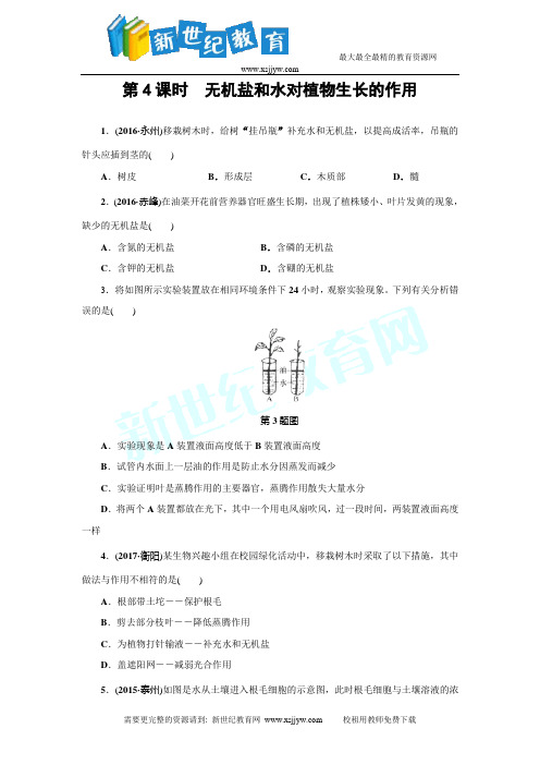 课后练习 第4课时 无机盐和水对植物生长的作用