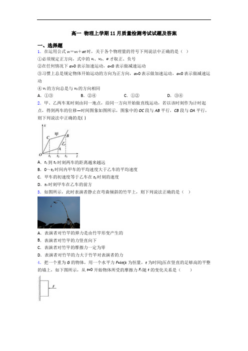 高一 物理上学期11月质量检测考试试题及答案