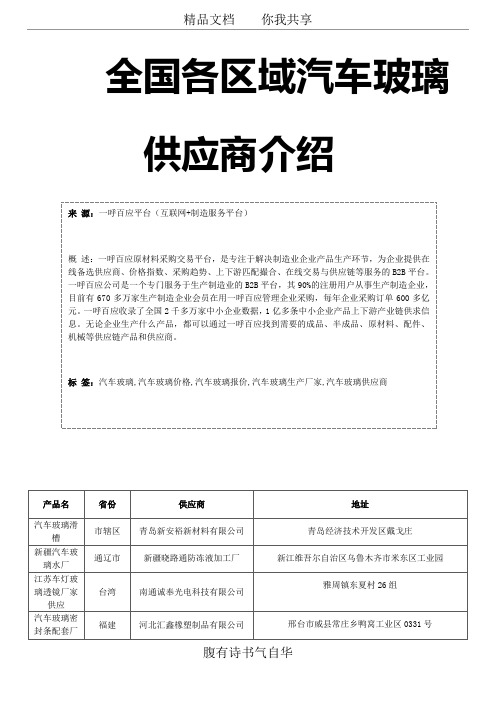 汽车玻璃供应商介绍-全国各区域汽车玻璃名单大全