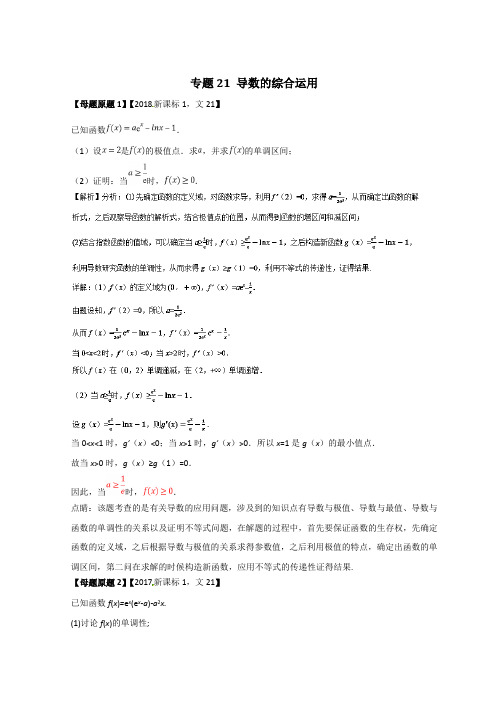 专题21 导数的综合运用-2018年高三文科数学全国1卷高考相似模拟题分类汇编解析版