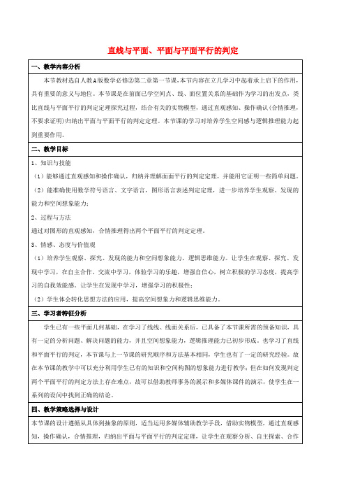 高中数学 第二章 点、直线、平面之间的位置关系 2.2.1 直线与平面平行的判定 2.2.2 平面与