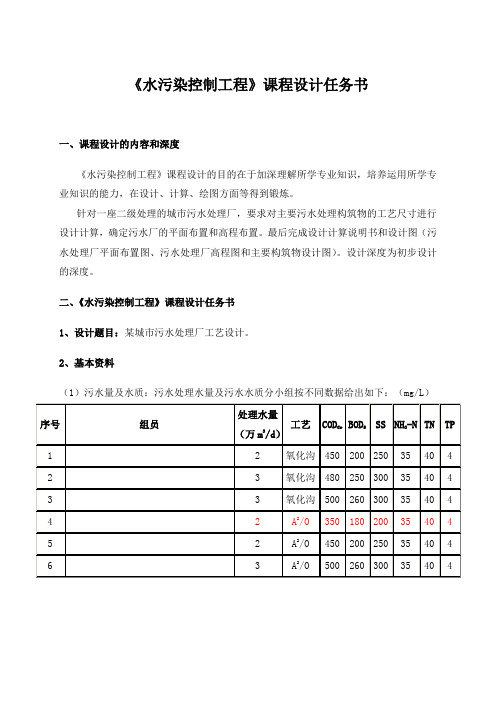 水污染控制课程设计》任务书及学生指导书word文档