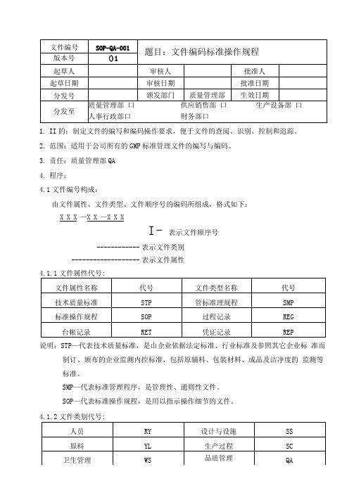 SOP-QA-001文件编码标准操作规程