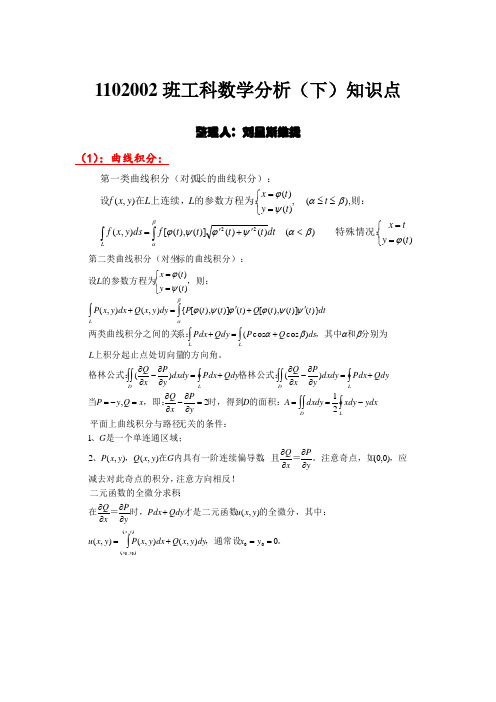 哈工大大一(下)工科数学分析期末考试知识点总结-刘星斯维提整理