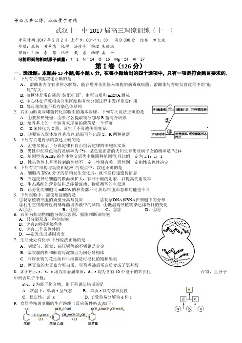 湖北省武汉十一中2017届高三理综训练(11)含答案