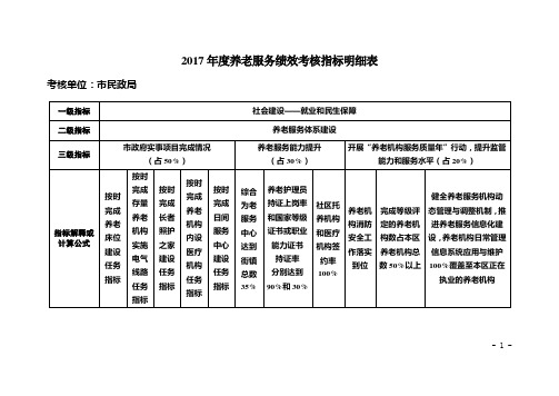 2017年养老服务绩效考核指标明细表