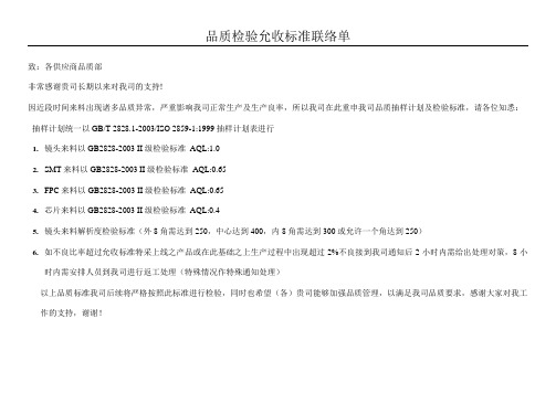 品质标准联络单