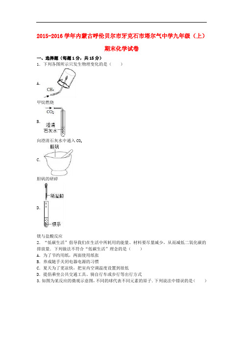 内蒙古呼伦贝尔市牙克石市塔尔气中学九年级化学上学期期末试卷(含解析) 新人教版