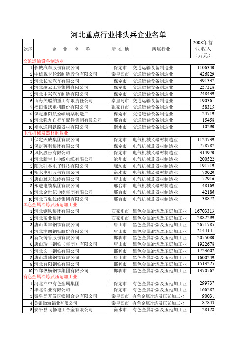 河北2009百强(含200强)企业