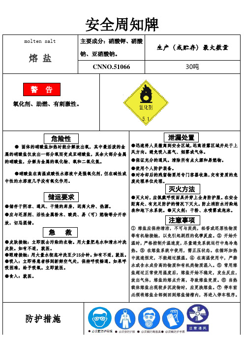 安全周知卡熔盐