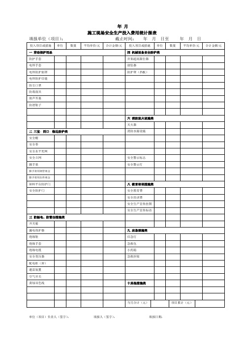 安全生产投入费用统计报表