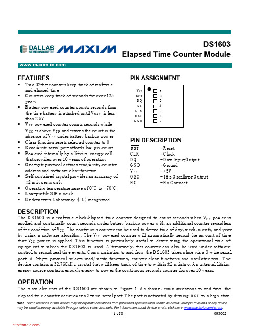 DS1603;中文规格书,Datasheet资料