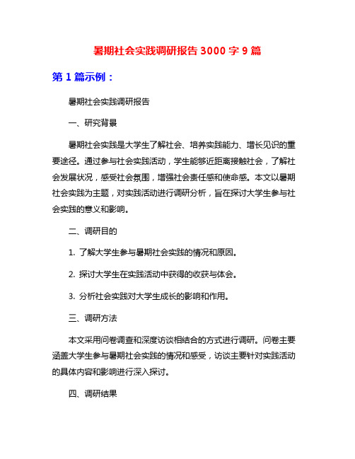 暑期社会实践调研报告3000字9篇