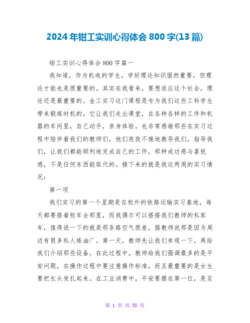 2024年钳工实训心得体会800字(13篇)