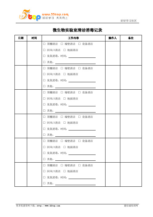 微生物实验室清洁消毒记录表