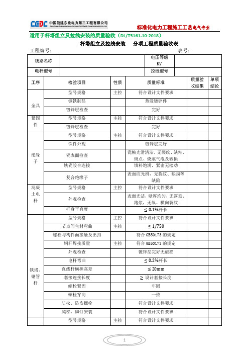 杆塔组立及拉线安装(分项工程质量验收表)