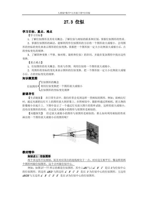 人教版-数学-九年级下册----27.3 位似 导学案