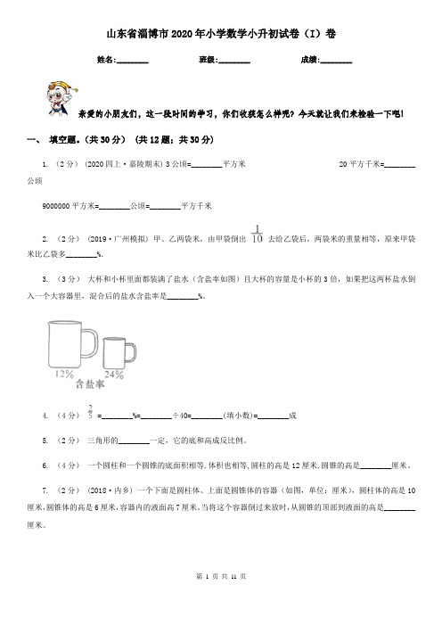 山东省淄博市2020年小学数学小升初试卷(I)卷