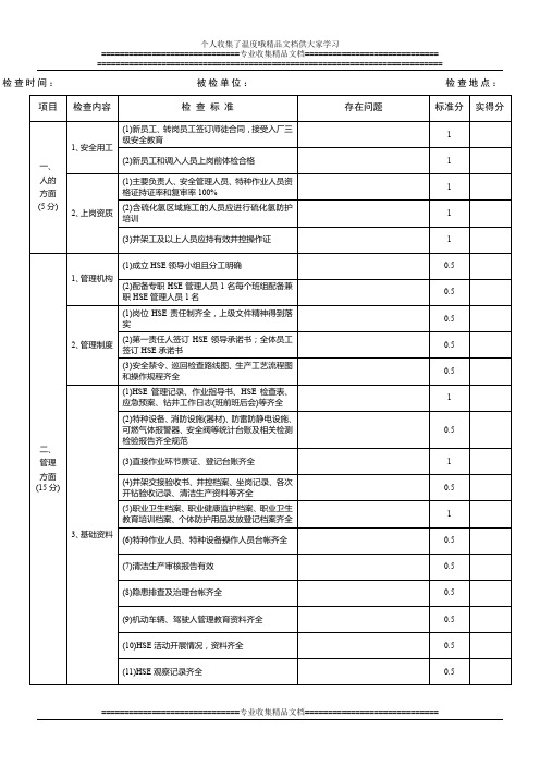 石化系统陆上钻井队HSE检查表