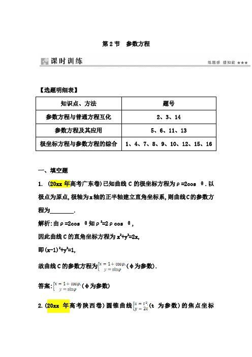 高三数学 【文】一轮题型专练：参数方程(含答案)