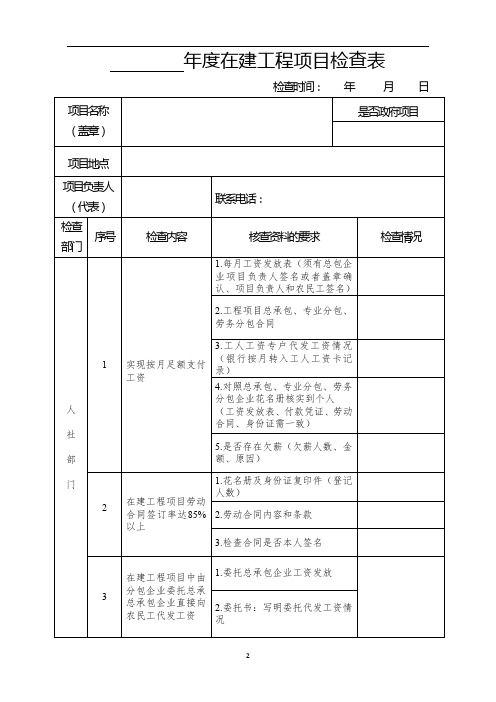 年度在建工程项目检查表【模板】