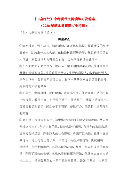 《田垄深处》中考现代文阅读练习及答案(2020年湖北省襄阳市中考题)