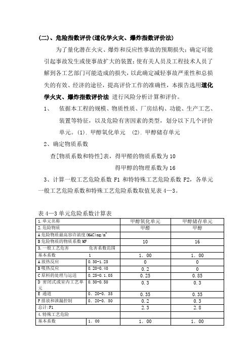 道化学火灾、爆炸指数评价法