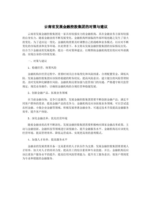 云南省发展金融控股集团的对策与建议