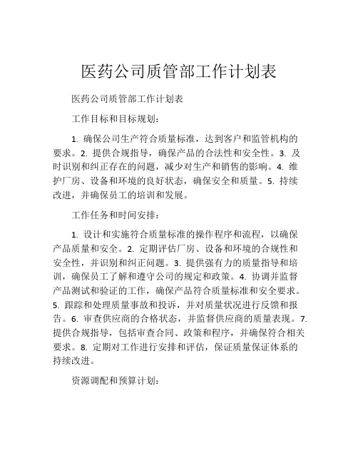 医药公司质管部工作计划表