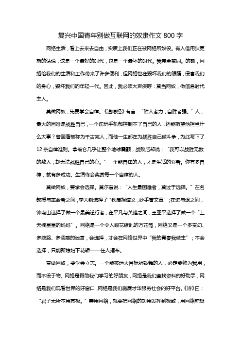 复兴中国青年别做互联网的奴隶作文800字