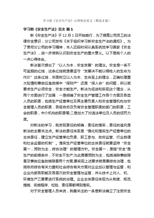 学习新《安全生产法》心得体会范文（精选8篇）