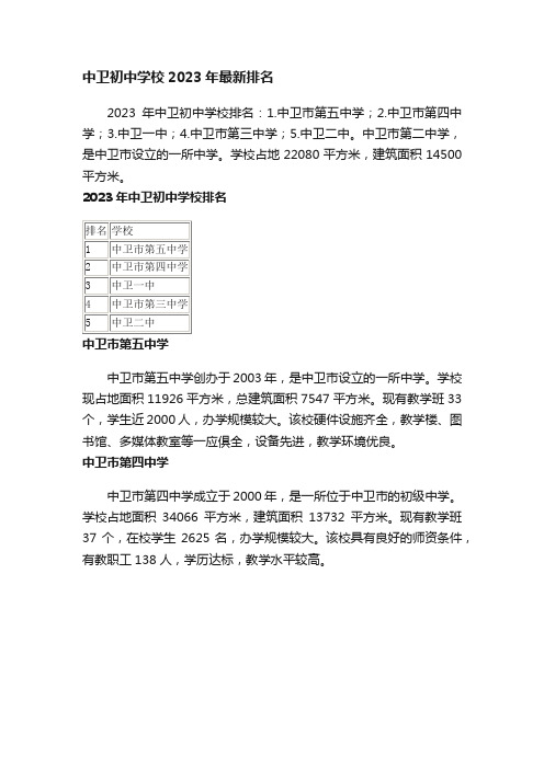 中卫初中学校2023年最新排名