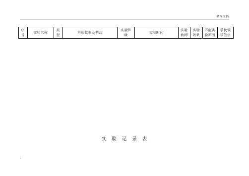 初中物理实验记录表