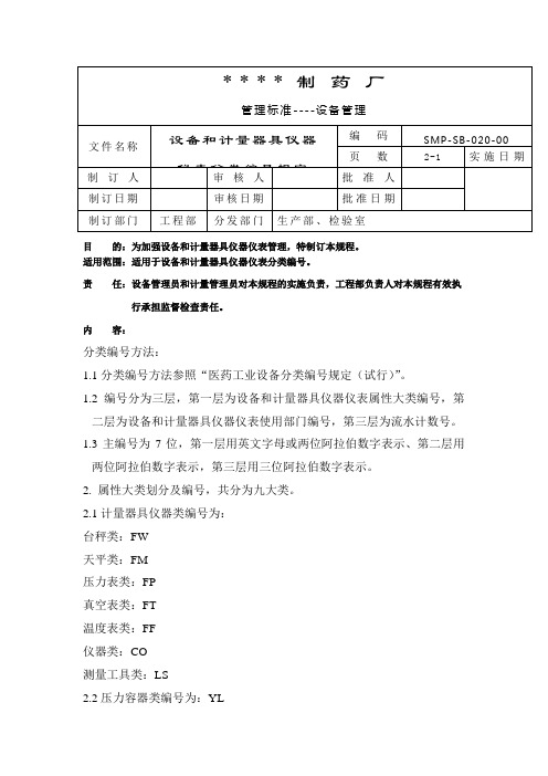 设备分类编号的规定