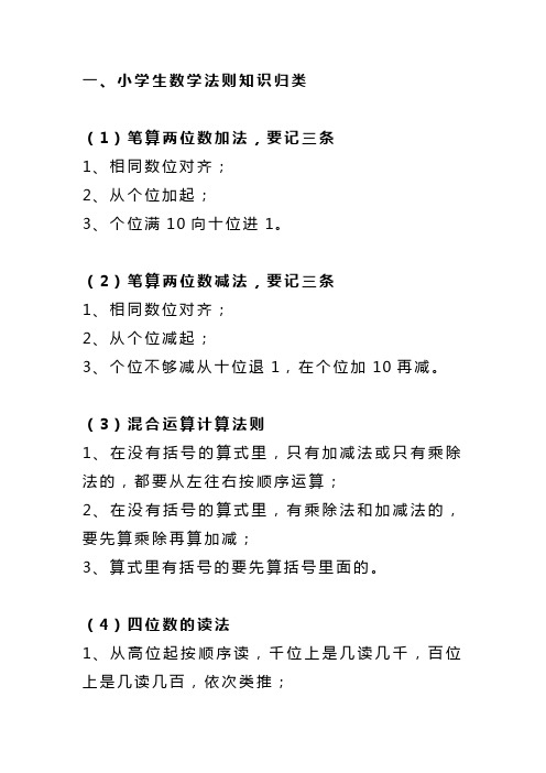 人教版小学数学法则、口决定义、单位进率及公式汇总,超详细!