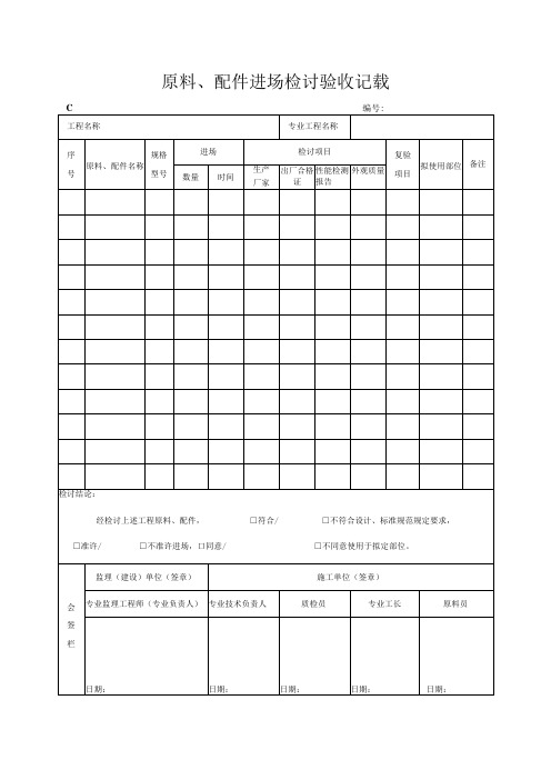 材料、配件进场检查验收记录