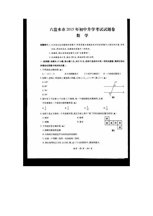 六盘水市2015年中考数学试题含答案