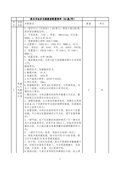 美术书法多功能教室配置清单50座间