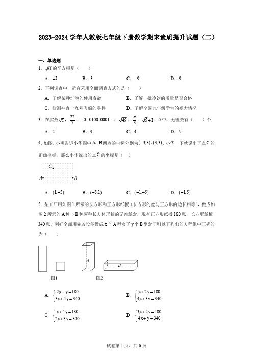 2023-2024学年人教版七年级下册数学期末素质提升试题(二)