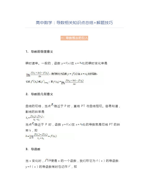 高中数学导数相关知识点总结+解题技巧