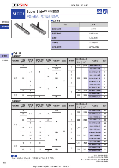 阿尔卑斯Super SlideTM(标准型)滑动电位器RS_1系列选型手册