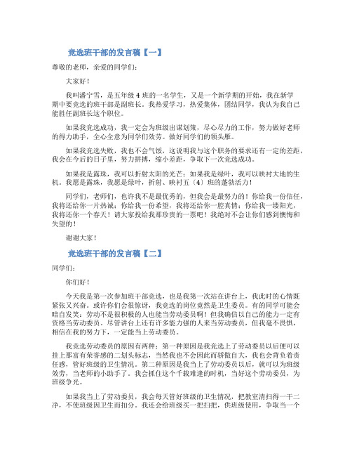 竞选班干部的发言稿十篇