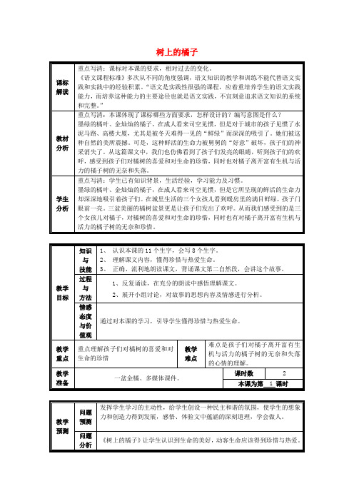 (春)二年级语文下册《树上的橘子》教案1 冀教版