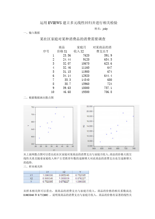 运用EVIEWS建立多元线性回归并进行相关检验