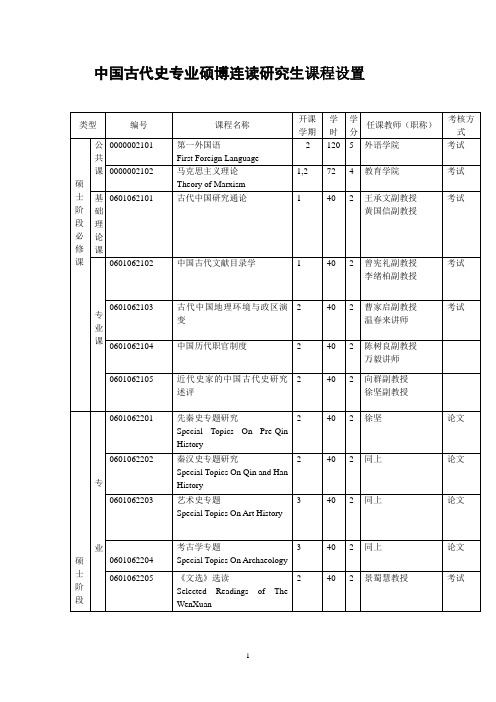 中山大学中国古代史硕博课程