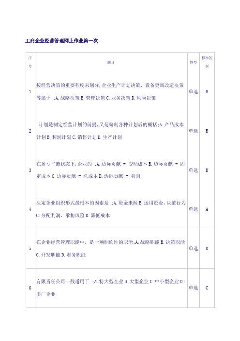 工商企业经营管理网上作业答案