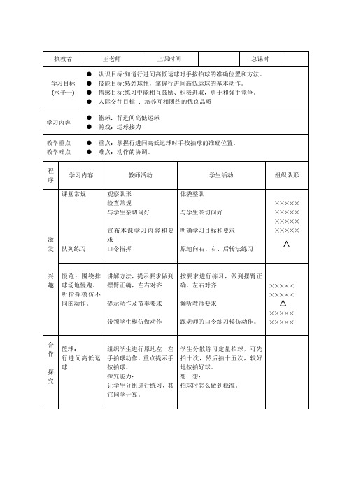 一年级下册体育表格式教案-第十四周(4课时)-通用版