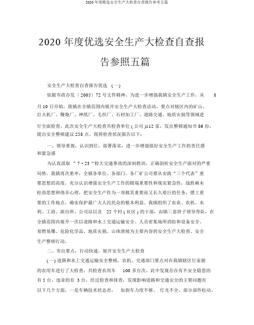 2020年度精选安全生产大检查自查报告参考五篇