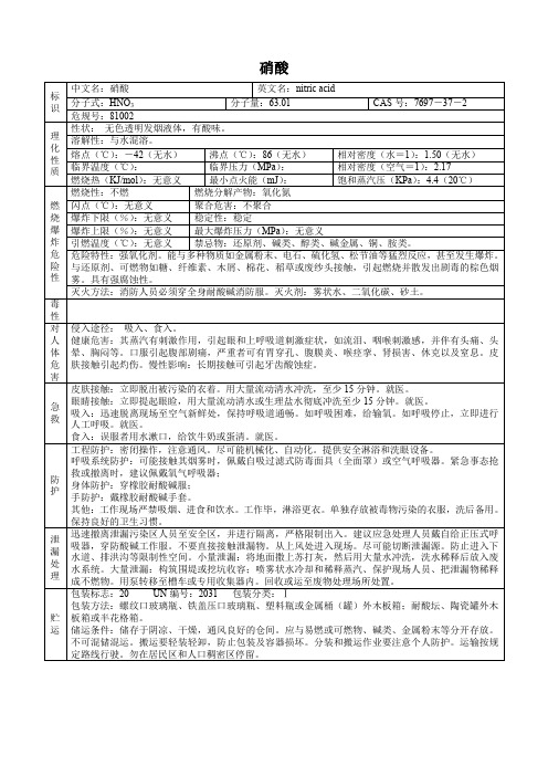 硝酸(危化品安全技术说明书)