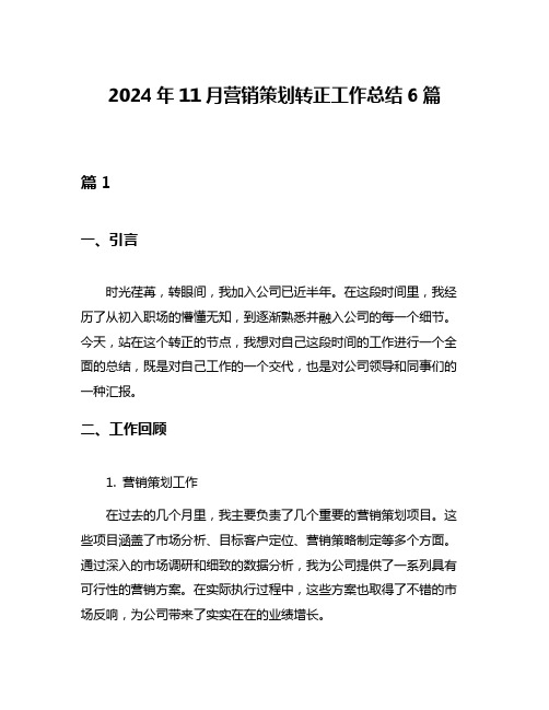 2024年11月营销策划转正工作总结6篇